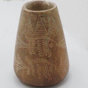 Kenyan Hand-Carved Fish Design Wooden Vase Equator Altitude 7747T 3"
